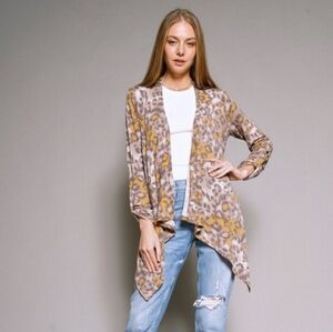 Mystree NWT Boutique Stretchy Leopard Print Open Front Cardigan Boho